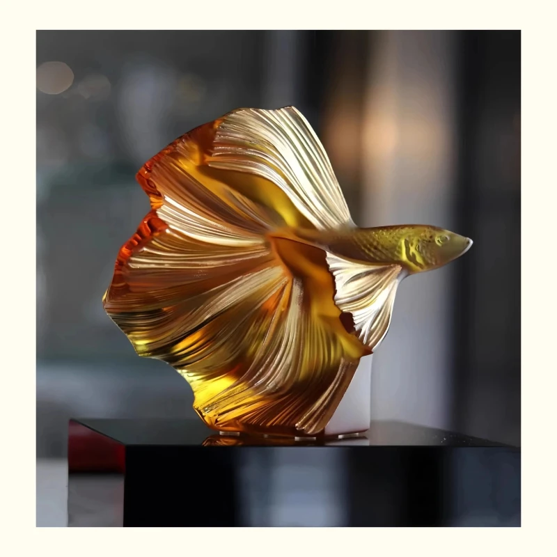 Light luxury art crystal guppy fish sculpture crystal guppy fish desktop decoration