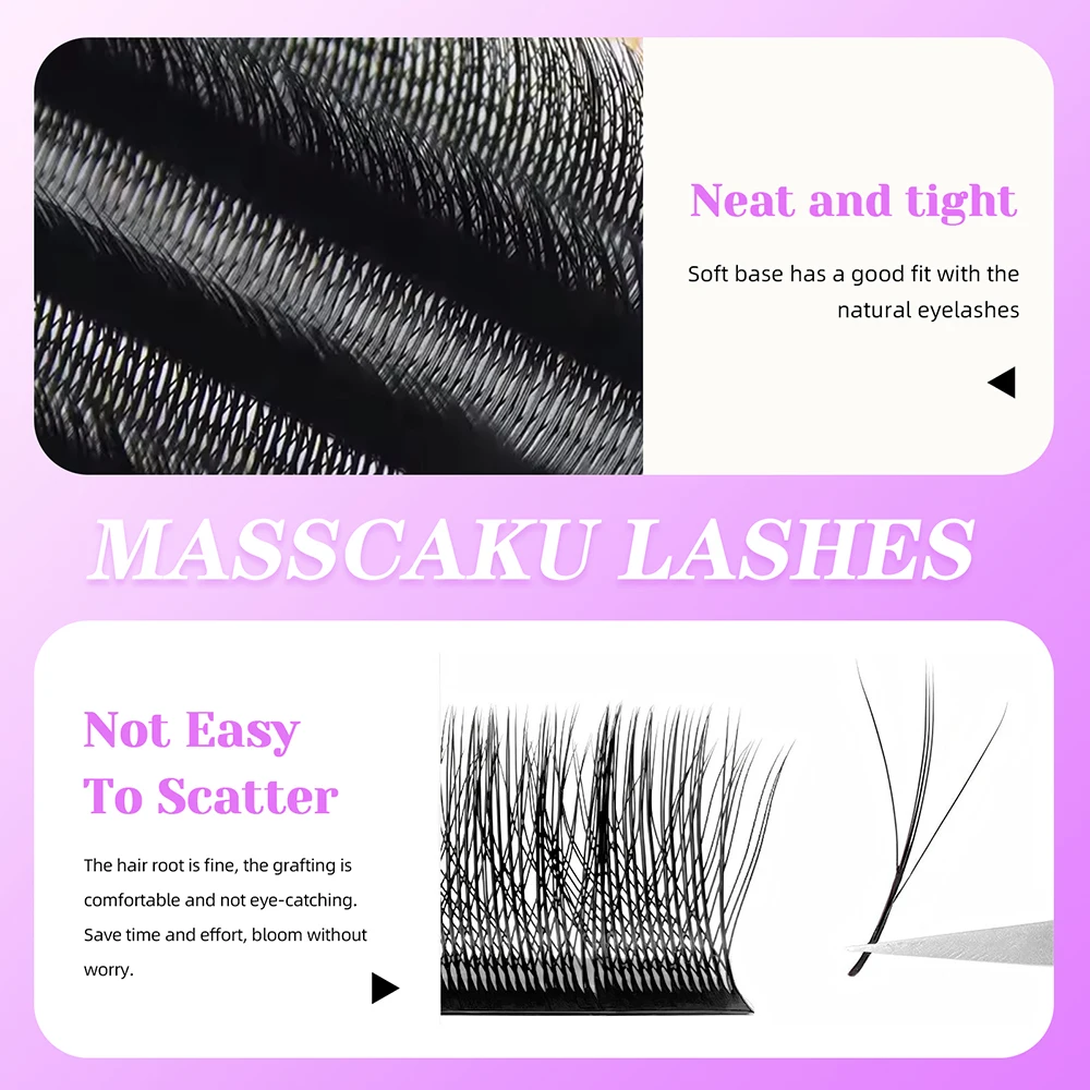 MASSCAKU 3D W ساندويتش رموش 8-15 مللي متر مزيج C D حليقة مسبقة الصنع مروحة الرموش ملحقات Wispy فو المنك حجم لاش للمكياج