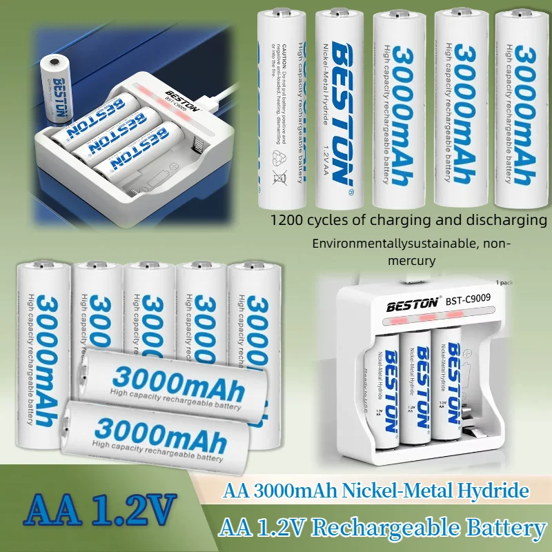 

New Original AA Rechargeable Battery with Charger for Clock Radio Video Game Digital Camera Microphone Toy AA 3000mAh Battery