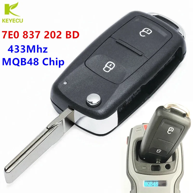 

KEYECU Replacement Flip Remote Control Key FOB 2Button 433Mhz MQB48 Chip For VW Amarok Transporter T6 7E0837202BD 7E0 837 202 BD