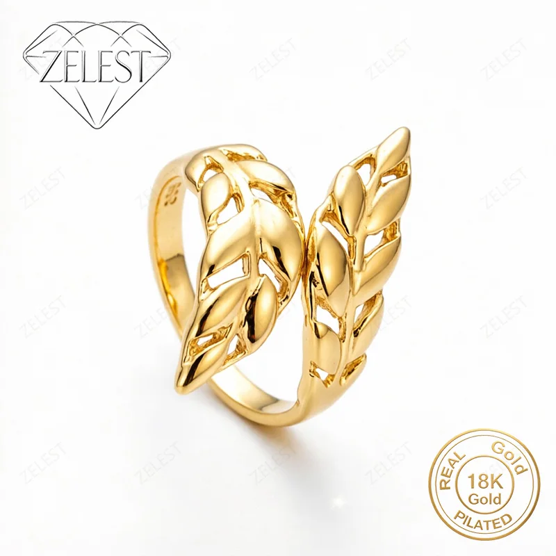 

925 Silver 18K Gold Plated Exquisite Open Feather Ring Women Fashion Party Favor Accessories Jewelry