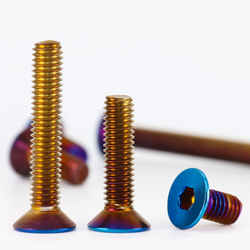 DIN7991 M4 M5 M6 M8 304 Edelstahl mit Titanbeschichtung. Blaue Senkkopfschraube mit Innensechskant und flachem Kopf
