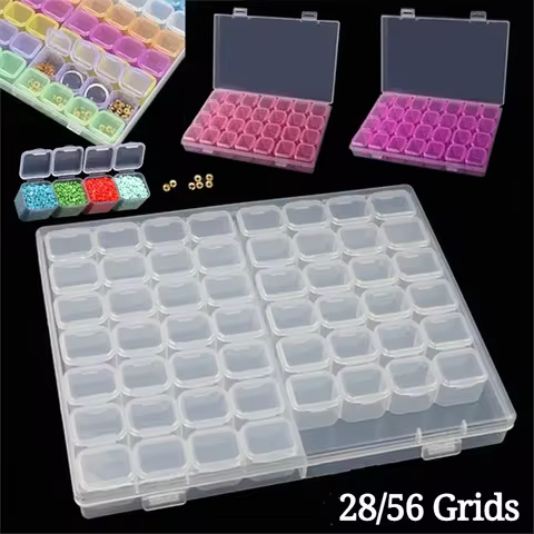 28/56 Girds Adjustable Plastic Storage Box with Label Sticker For Jewelry Nail Art Diamond Painting Accessories Container boxes