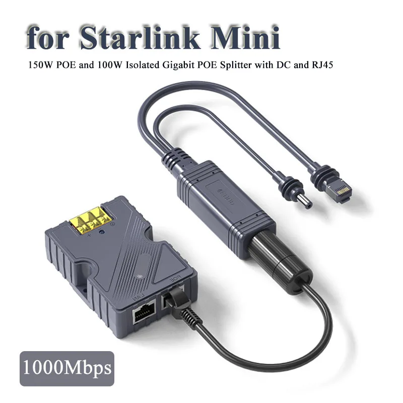for Starlink Mini Power Cable Splitter IP68 150W POE 100W Gigabit POE Splitter with DC RJ45 Interface1000Mbps for Portable Mini