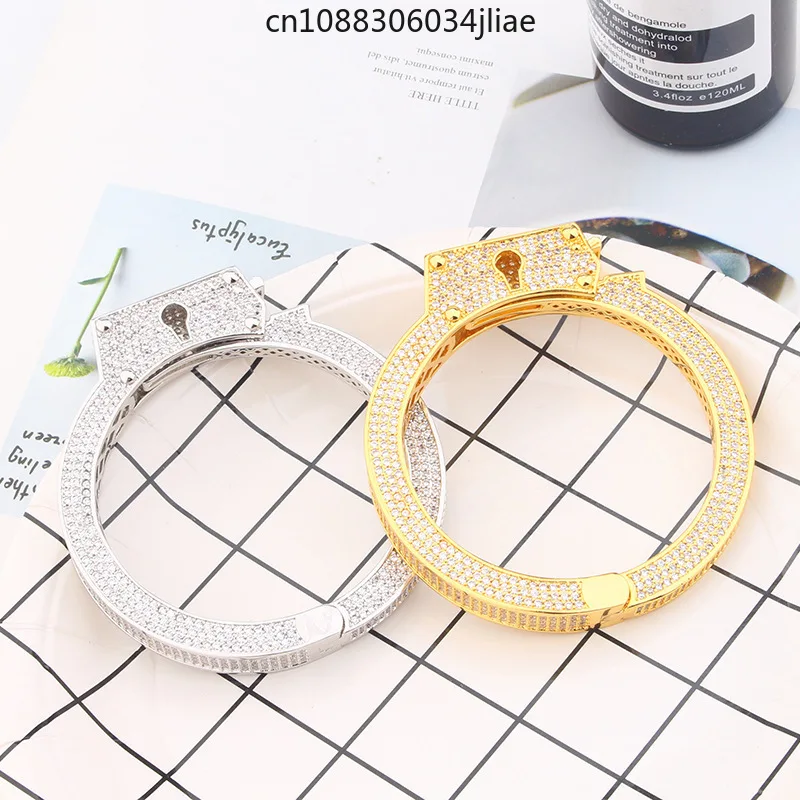 Alternative domineering bracelet simulation full of zircon exaggerated gear buckle spring lock bracelet