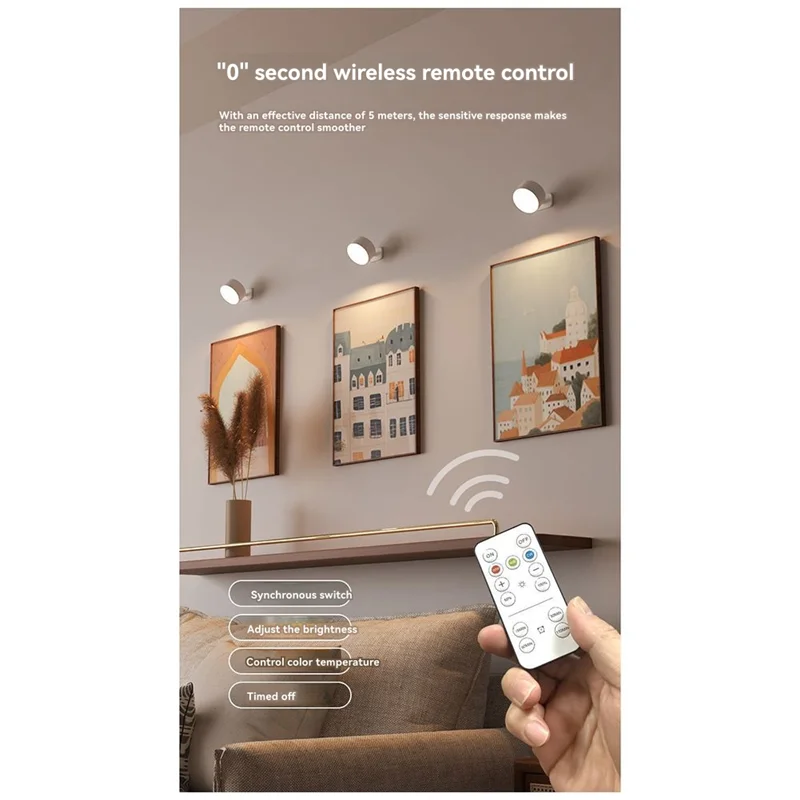 T24C Rechargeable Magnetic LED Wall Light 360° Rotation Touch Remote Control Cabinet Spotlight For Home & Office A