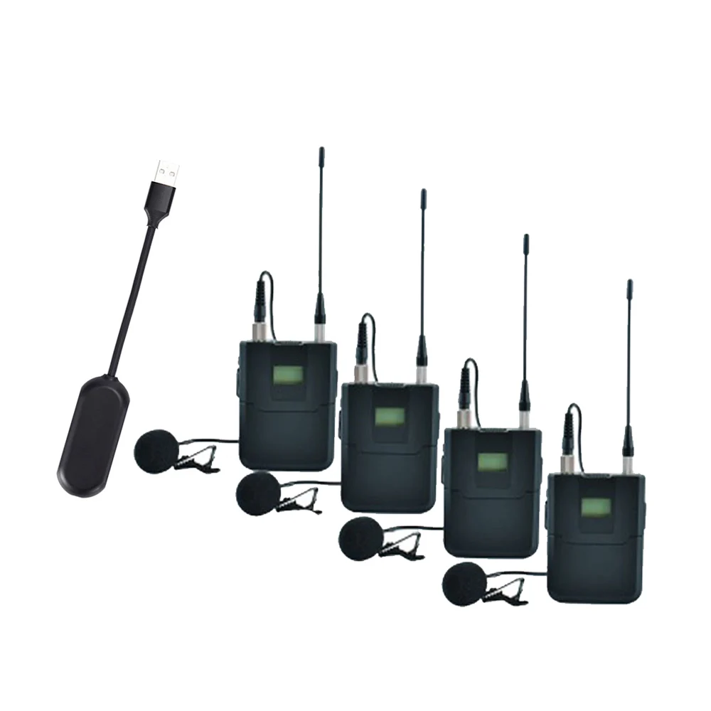 

Professional 4 Channel UHF Wireless Microphone System Lavalier Mic For Church Stage Performance & Large Conference Meetings