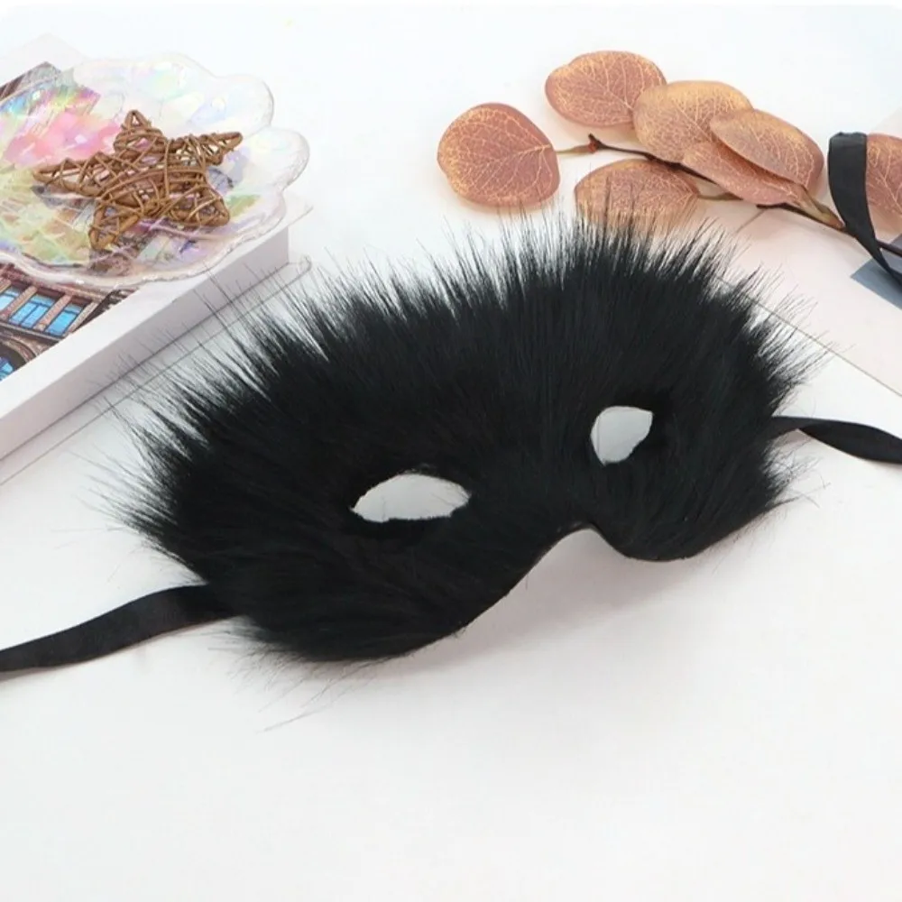 Masque de chat en peluche de dessin animé pour enfants, longue fourrure, décoration d'halloween, demi-masque pour les yeux, masque de mascarade d'animaux pour hommes et femmes
