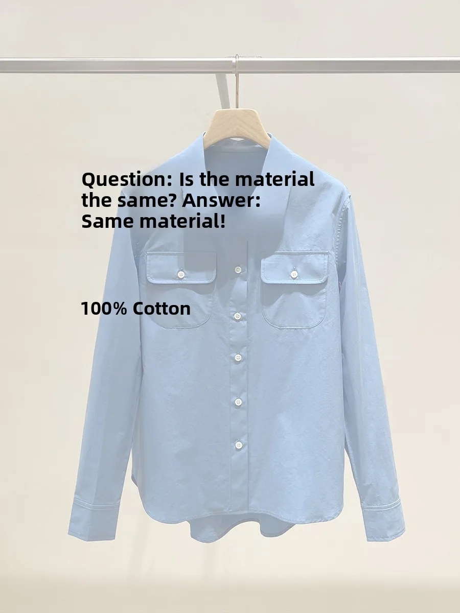 Pure Cotton Long Sve irt Spring 2025 New Arrival XiaoHe Commute Sle Straight Cut Simple Design Classic Collar Button up