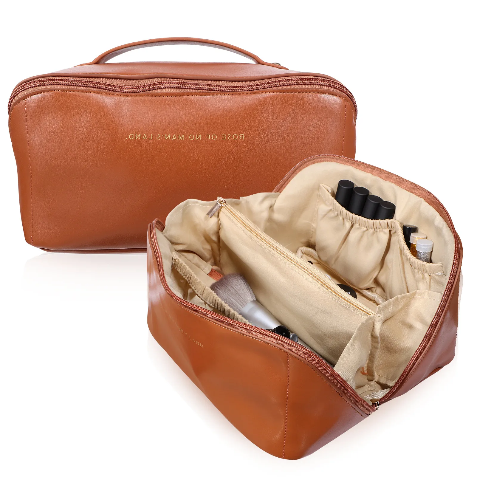 

Large Capacity PU Material Travel Makeup Toiletry Bag ganizer Pouch Toiletry Bag Storage Container Brown