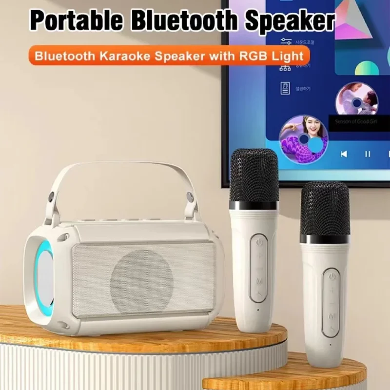 Portable Karaoke Machine Dual Microphone Subwoofer Bluetooth PA Speaker System with 1-2 Wireless Mic Home Family Singing Machine