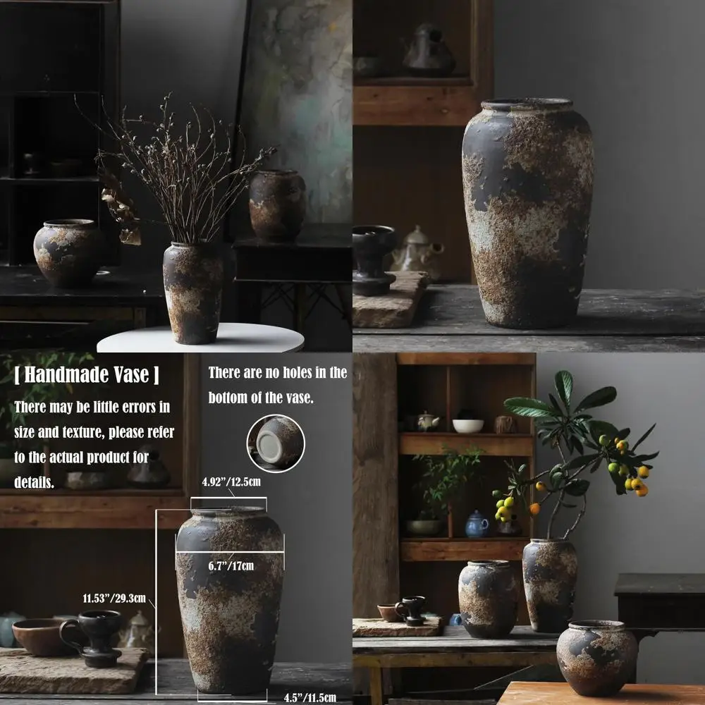 

Large Terracotta Ceramic Vase for Rustic Farmhouse Living Room Decor, 29cm Clay Vase Tabletop Accent
