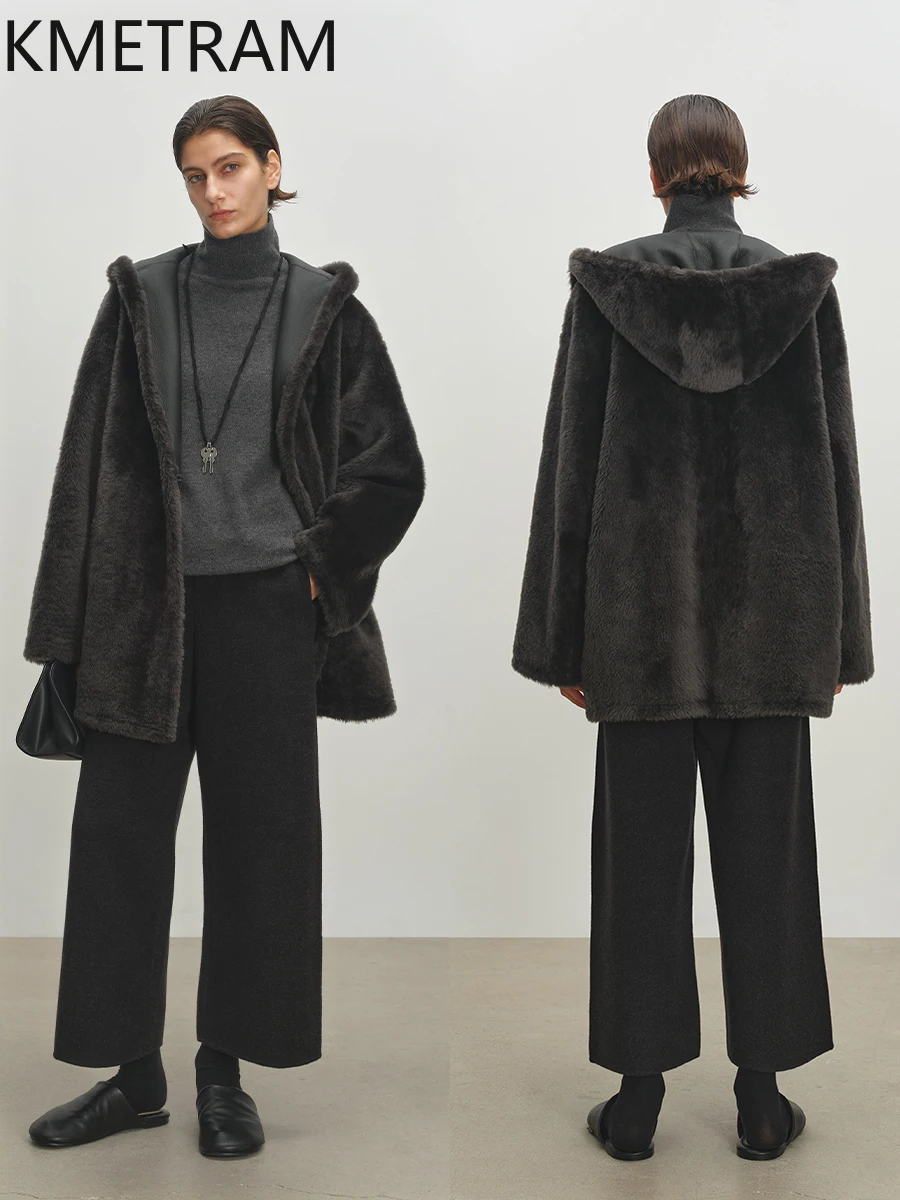 KMETRAM peau de mouton mérinos naturelle avec laine attaché manteau réversible vraie fourrure veste avec capuche 2025 hiver femme vêtements шу pia