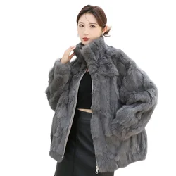 2024 Winter New Rabbit Fur Coat Women's Fur One Piece stand collar Rabbit Fur Fashion Thickened  Coat