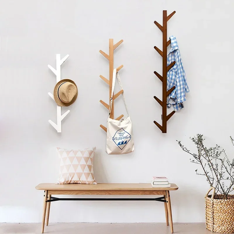 Bamboo Wooden Hanging Coat Rack Wall Hook Clothes Hanger Living Room Bedroom Decoration Hanger Wall Shelves 6/8/10 Hooks NJ71003