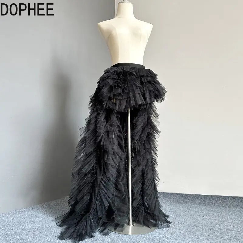 Original Irregular Performance Women's Fluffy Skirts All-match Spring Summer Elastic High Waist Layer Upon Layer Cake Skirts