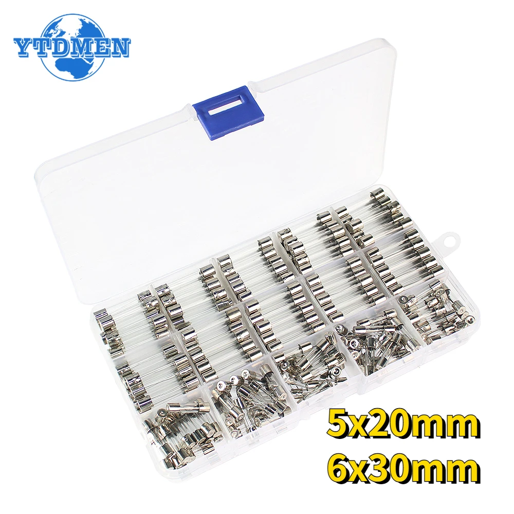 250PCS Fast-Blow Glass Fuses Kit 5x20mm 6x30mm Car Glass Tube Fuses 250V 1A 2A 3A 5A 6A 7A 8A 10A 15A 20A for Household Fuses