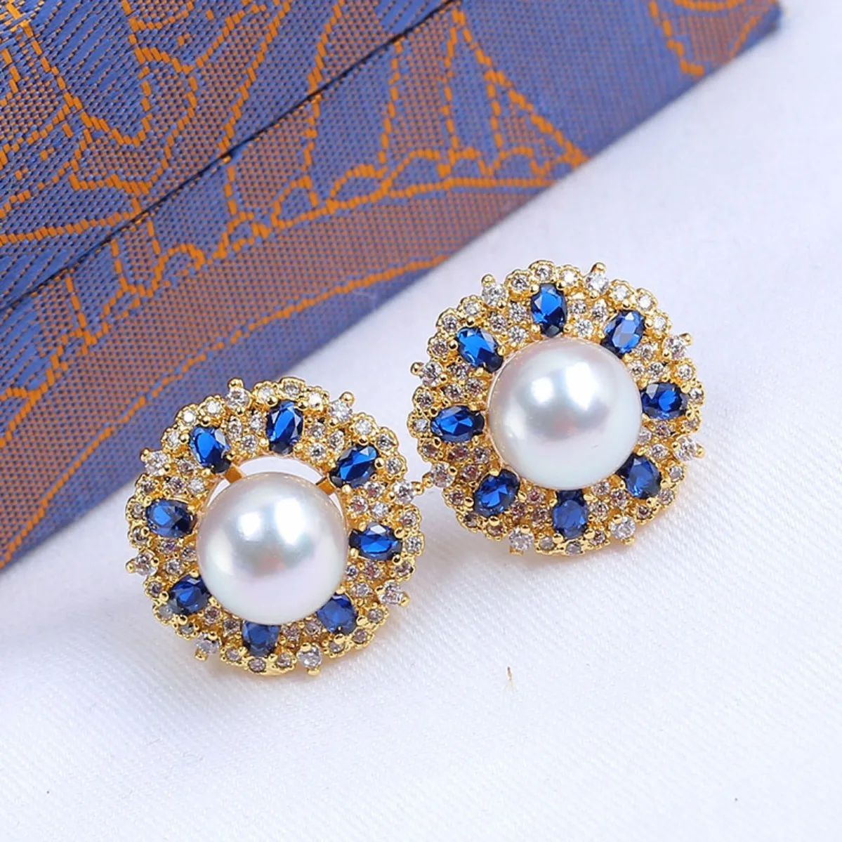 Brass 14K Gold Plated Fine Craft Zircon Earring Base, Graceful Blank Setting For DIY Pearl Stud Earrings With S925 Silver Needle