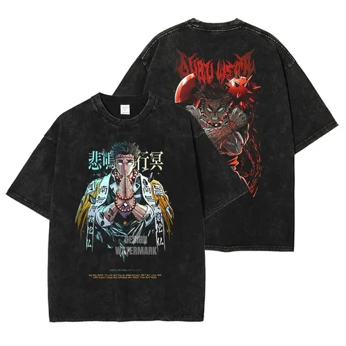 Imagen 2 del producto Camiseta gráfica Himejima Gyomei Demon Slayer, camiseta Y2k de gran tamaño lavada de Anime, ropa para hombres y mujeres, camisetas de manga corta suaves de algodón