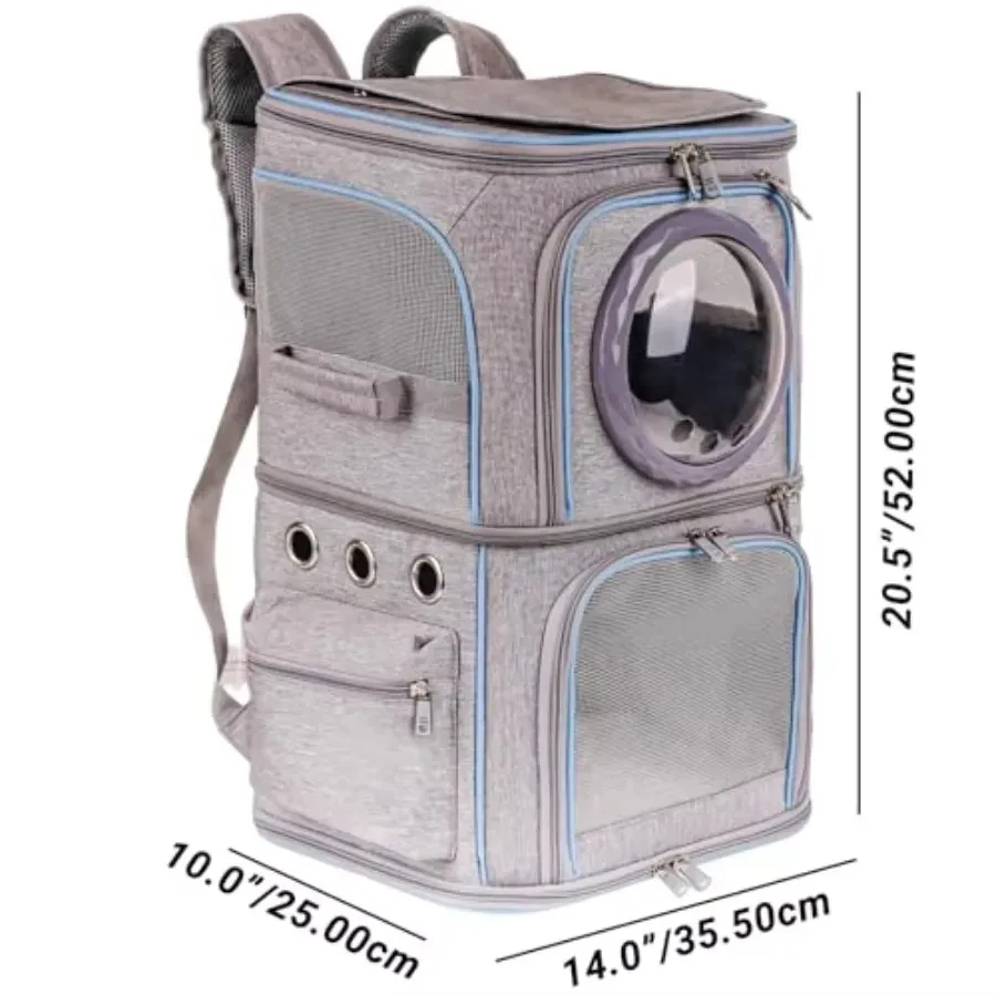FurStar2-in-1 Pet Carrier Backpack For Two Cats Or One Dog Double-Layer 2 Compartment Carry Bag To Transport Small Animals Trave
