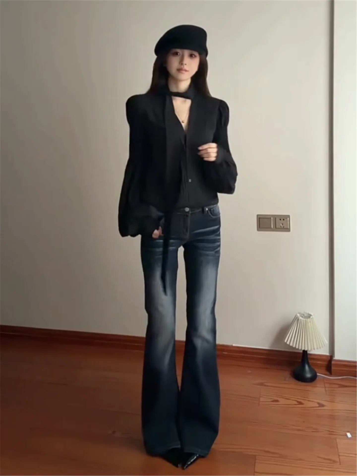 

Vintage Low Waist Bell Bottom Jeans Women's Slimming Extended Length Floor Sweeping Pants Casual Cotton Denim Spring Fashion