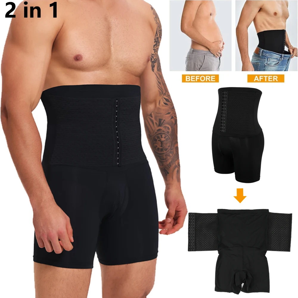 2 en 1 moldeador de cuerpo para hombre, pantalones cortos de compresión con Control de barriga, entrenador de cintura, ropa moldeadora, levantador de glúteos, ropa interior Boxer antirozaduras, nuevo en