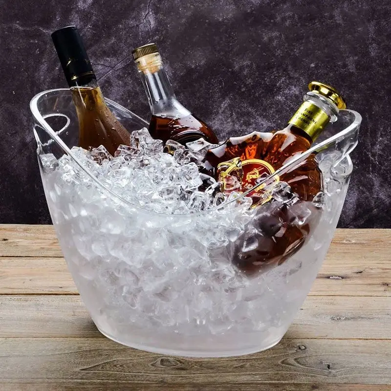 4L/8L Clear Plastic Ice Cube Storage Bucket or Champagne Bottles Ice Cooler Bar Decor for Picnic Party Home Kitchen Bar Cafe Use