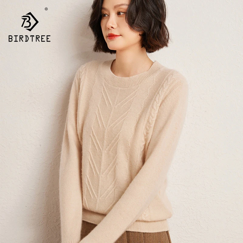 

BirdTree, 35% Cashmere 65% Wool Elegant Sweater, Simple Knitted Base Sweater, Casual Sweater Top, New Autumn and Winter T48920KS