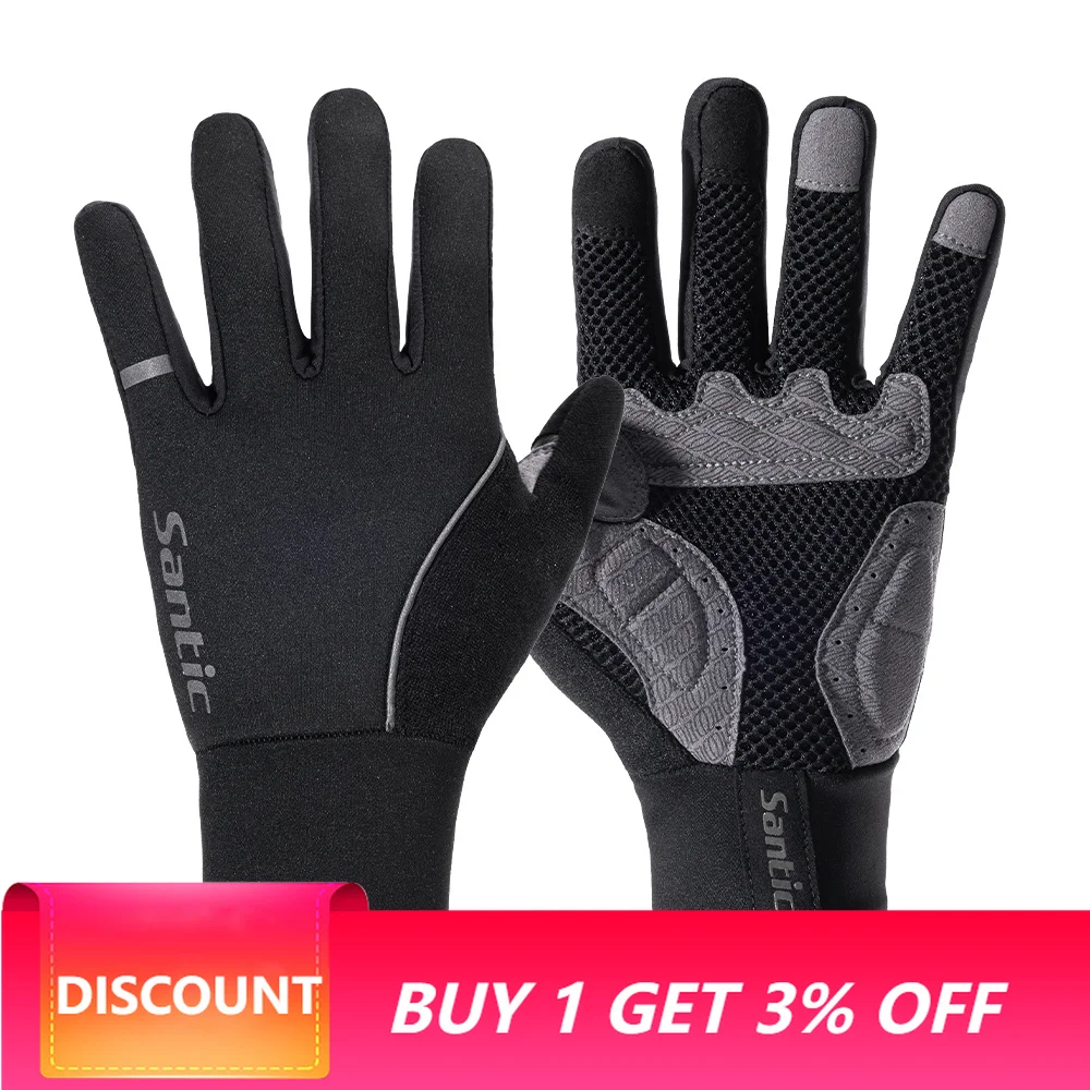Santic 2026 New Cycling Gloves Windproof Warm Riding Gloves for Winter  Shock Pad Touch Screen 6-16 ℃ KZ26P240H