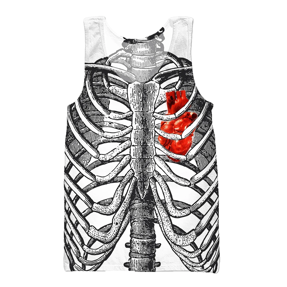 SONSPEE Latest Skeleton Internal Organ Structure 3D Printing Sleeveless Vest Men Women Oversize  Grunge Aesthetic Goth Tank Tops