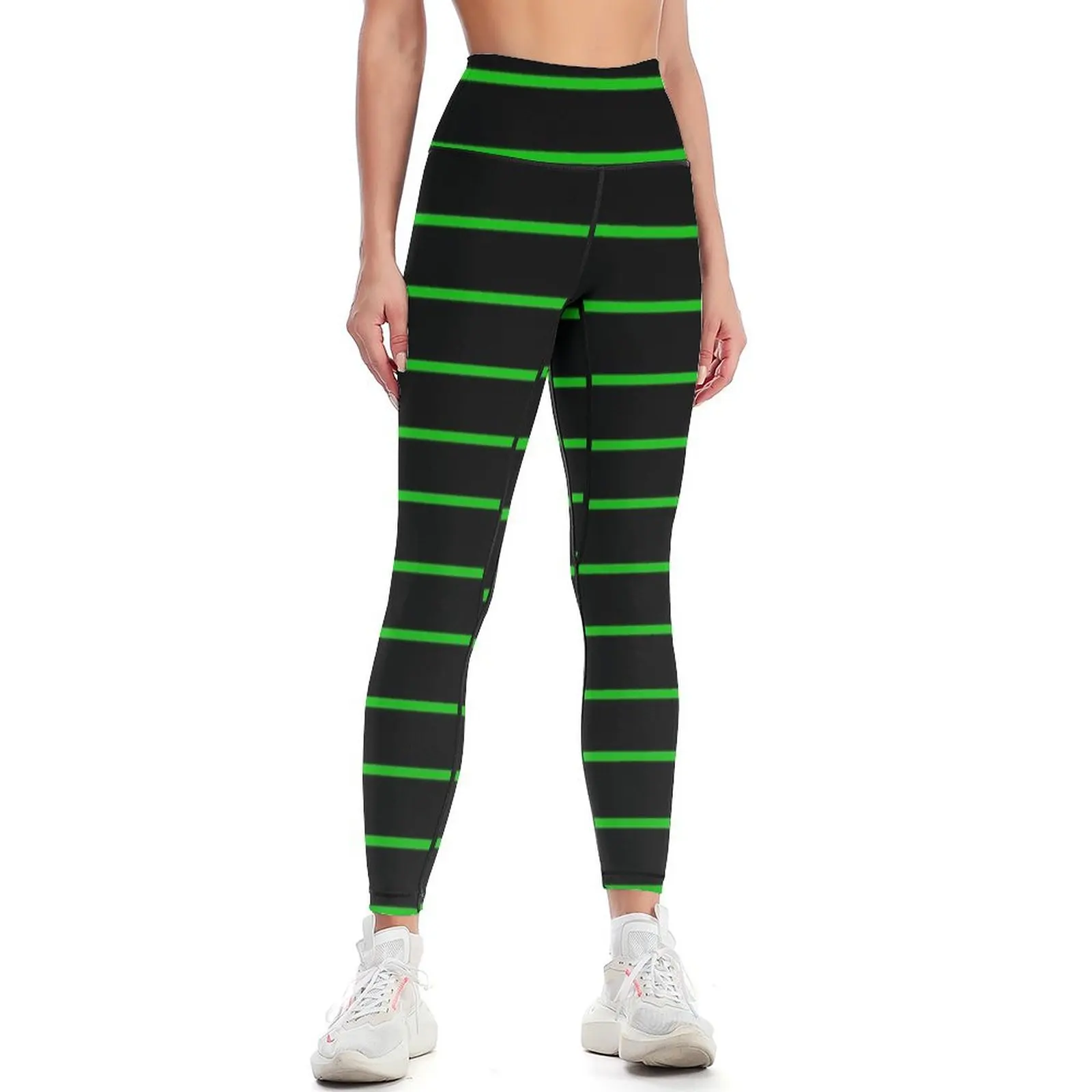 

Black-Green Thin Stripes Leggings sport legging gym sportswear woman Pants sport Womens Leggings