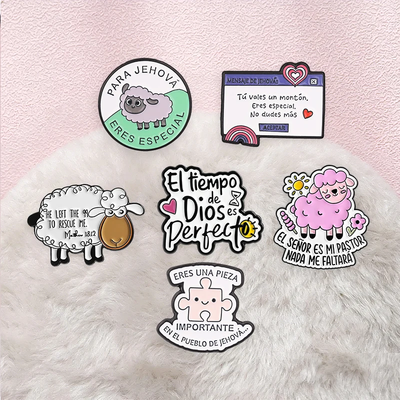 Rosa Schafe Jesus Glaube Brosche Emaille Pins EL SENOR ES MI PASTOR NADA ME FALTARA Broschen Revers Abzeichen Schmuck Geschenk für Freunde – Detail 4