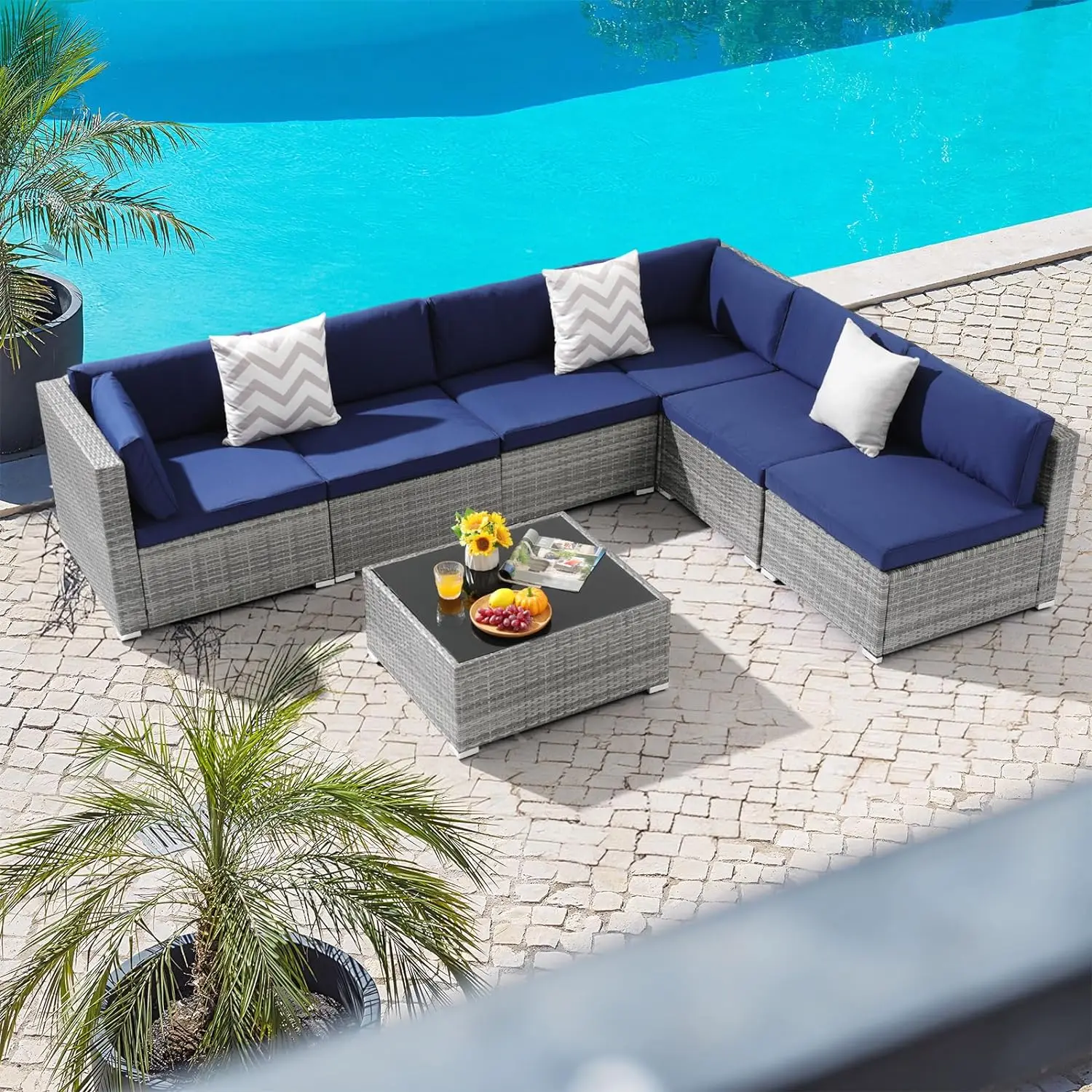 

XCYWonder Comfort 7 Pieces Patio Furniture Set, Outdoor Sectional Conversation Wicker Rattan Sofa Couch