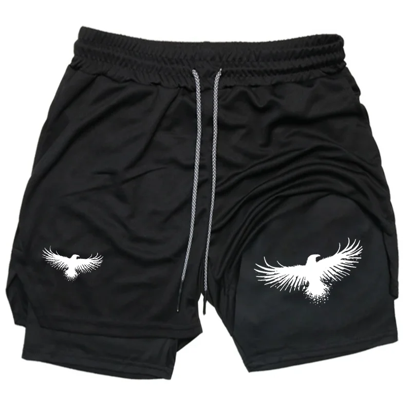 

New Eagle Print 2-in-1 Men's Running Shorts for Summer 2026 Gym Fitness Tight Shorts with Mobile Pocket Comfortable and Casual