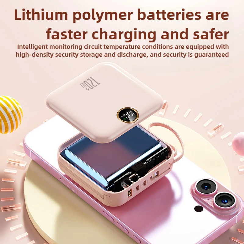 20000mAh PD20W سعة كبيرة جديدة تأتي مع سلك مزدوج شحن سريع للغاية بنك طاقة متنقل محمول مناسب لهاتف آيفون وشاومي