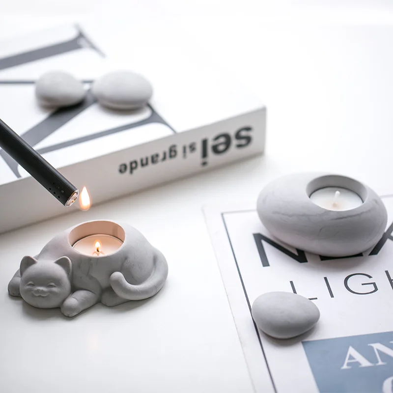 

Cute Cat Concrete Mold for Candlestick Silicone Candle Holder Mold Concrete Flower Pot Molds