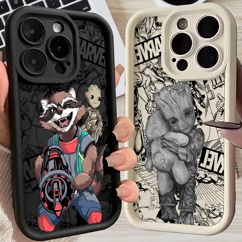 Groot Rocket Raccoon Marvel Phone Case For iPhone 11 12 13 14 15 16 Pro Max Silicone Case For iPhone 15 16 Plus Protective Cover