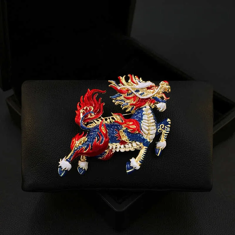 

Chinese Style Mascot Unicorn Brooch Men Women Clothing Festival Accessories Niche Personality Design Corsage Jewelry Pins 5728