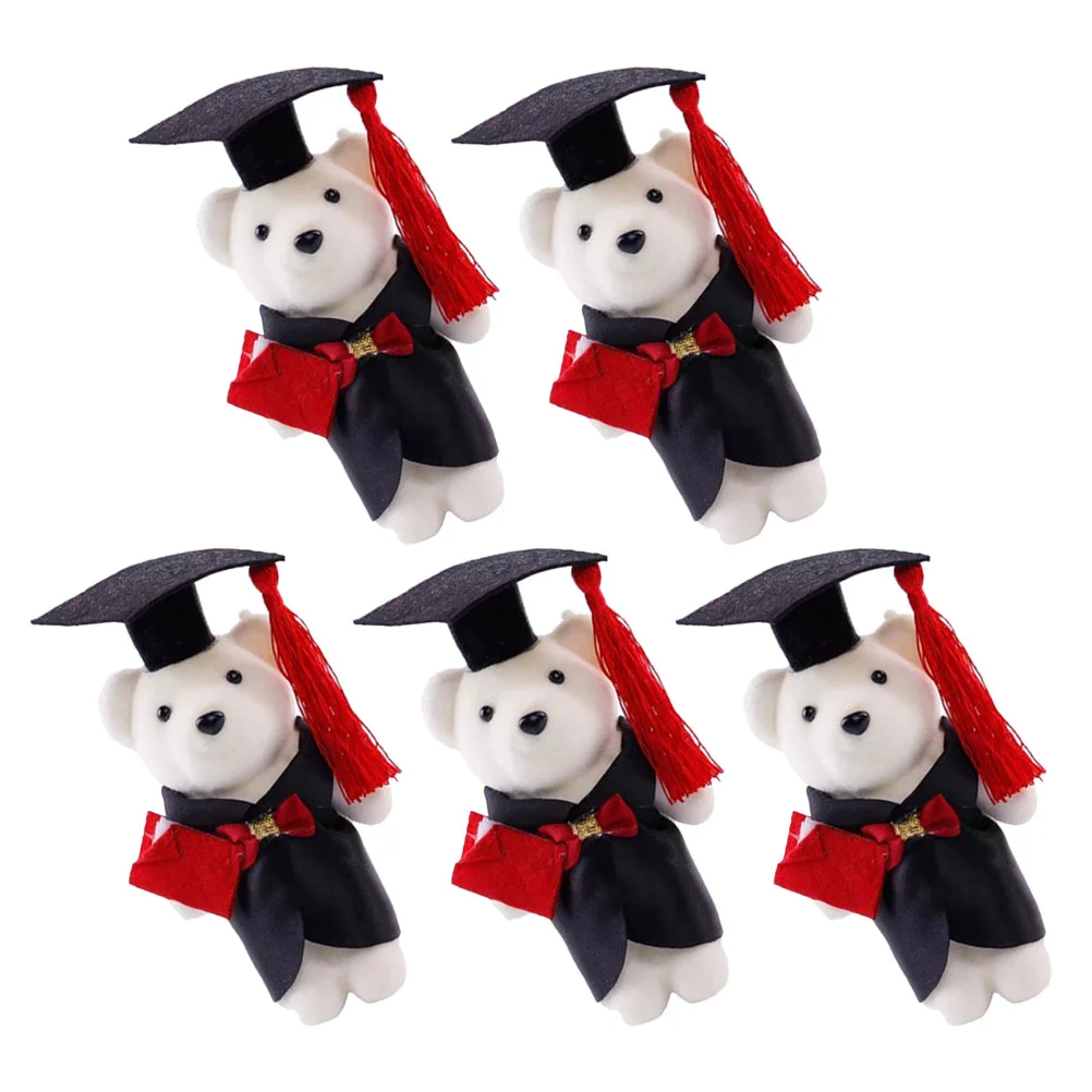 5 Pcs Cartoon Stuffed Bears Mini Toy Animal Plush Foam Graduation Dolls DIY Supply Gifts