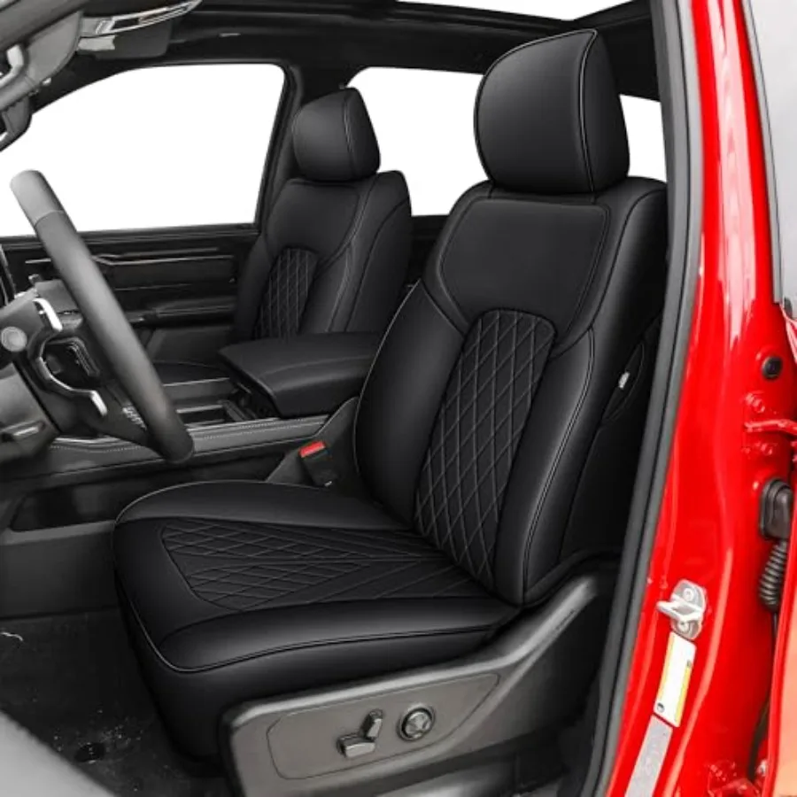 

Custom Fit Seat Covers for Dodge RAM 1500 2019-2026 Leather Black Full Set Car Truck Interior Protection with Premium Comfort a