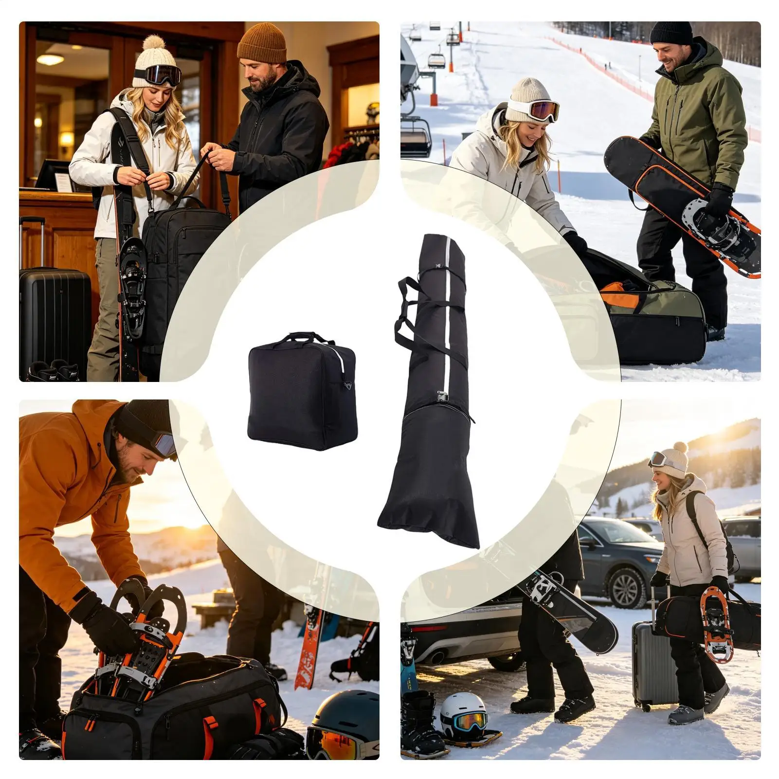 Ski Bag Waterproof Oxford Cloth Thick Padded Pack Skiing Bag For Damage Valuables Cushioning Boot Adults Teens Enthusiasts