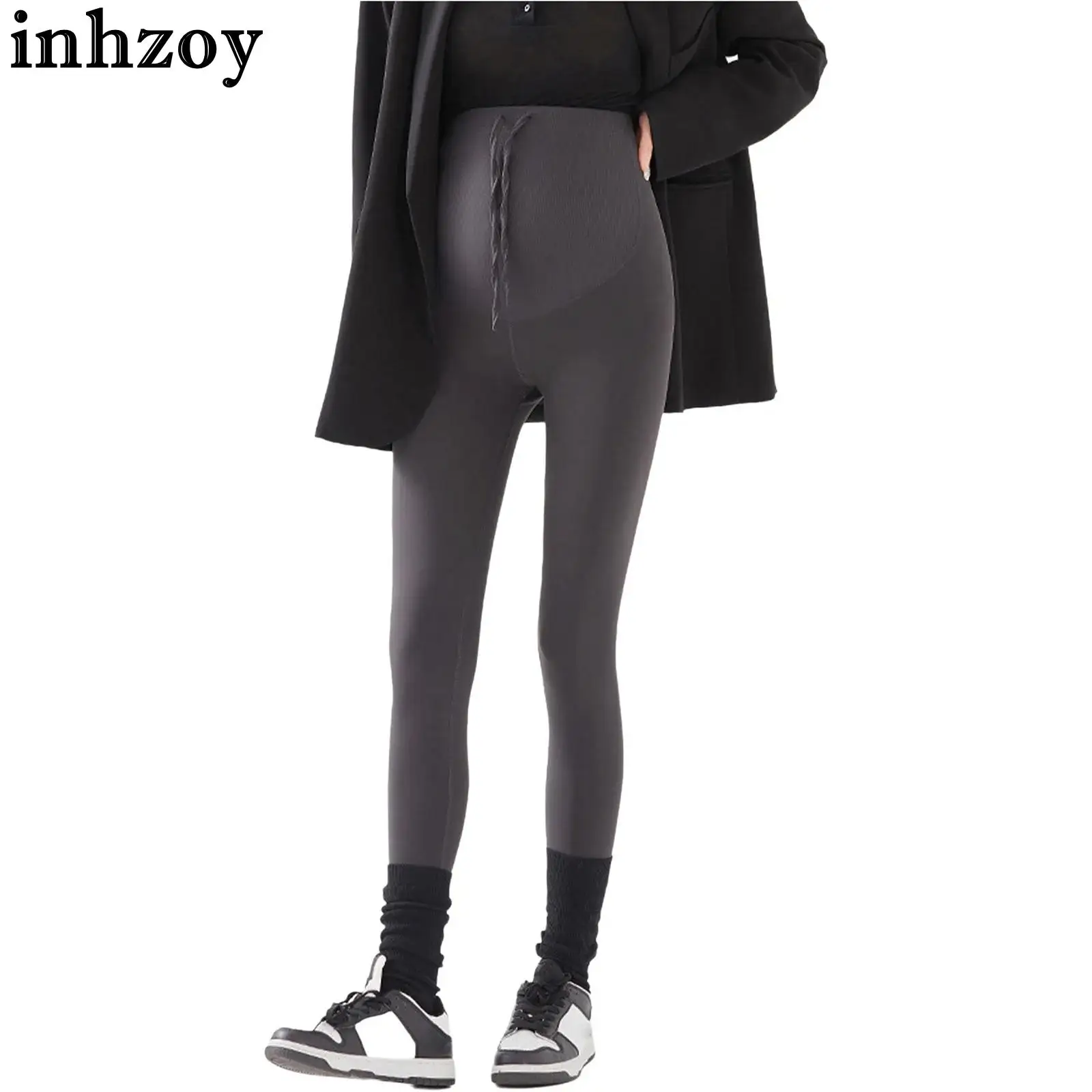 

Теплые леггинсы для беременных с высокой талией, на флисовой подкладке, облегающие, на шнурке, для ежедневных занятий йогой, тренировок и фитнеса