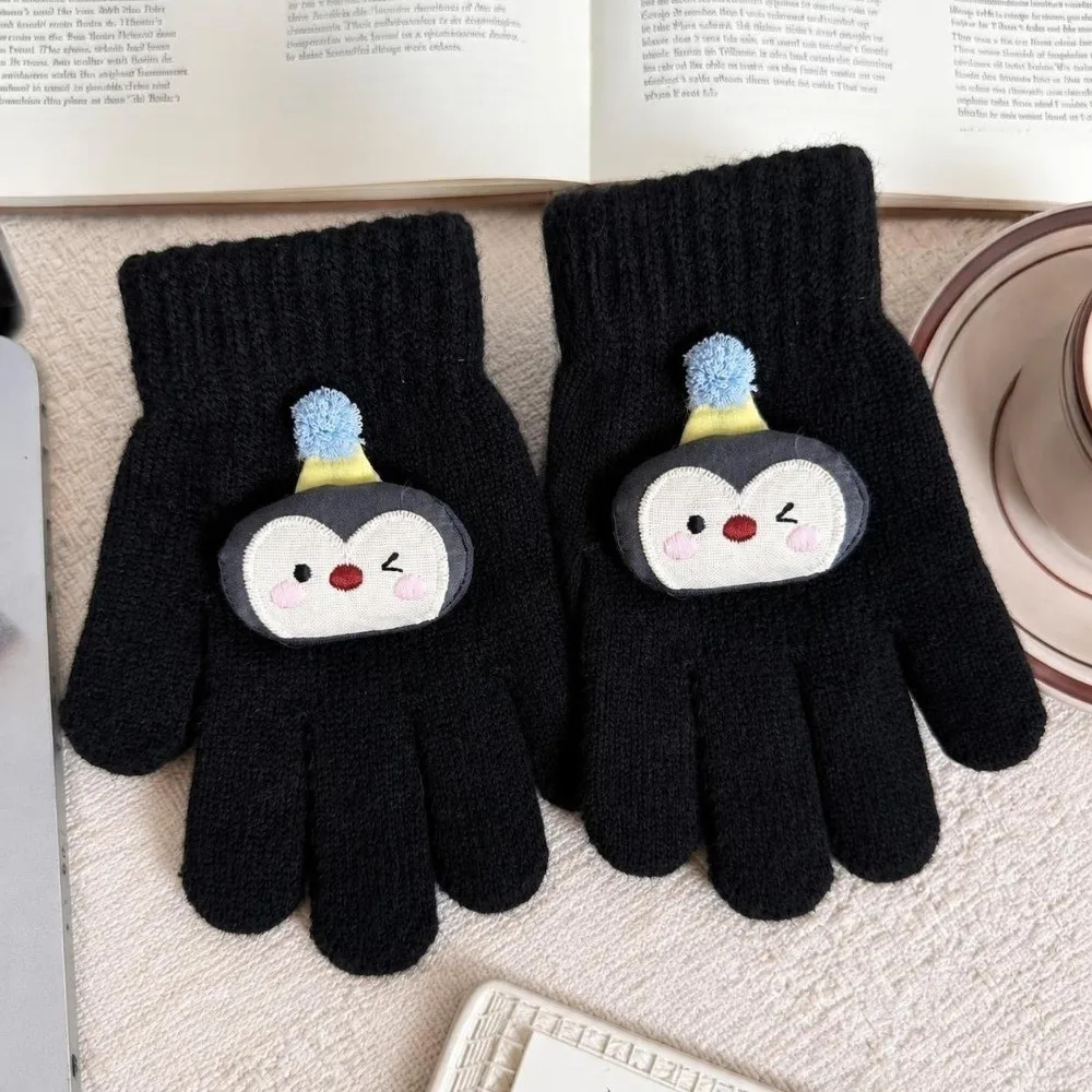 Cute Cartoon Penguin Knitted Gloves Warm Lining Full Finger Thermal Gloves Cold Proof Winter Gloves for Kids