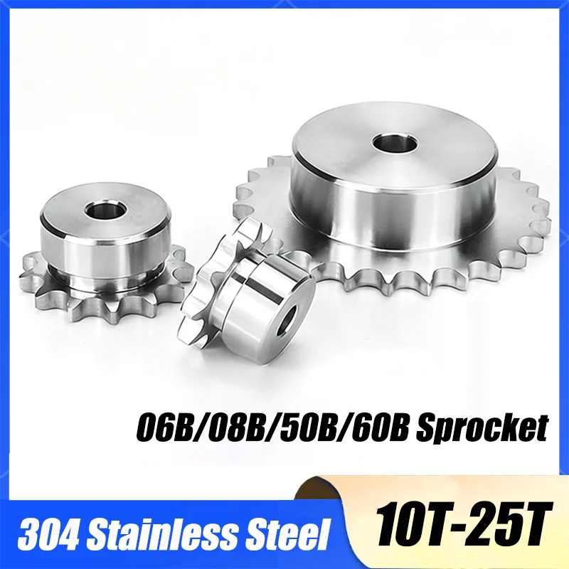 1Pcs 304 Stainless Steel Industrial Sprocket Wheel 06B/08B/50B/60B Convex Bench Sprocket Teeth Count 10T to 25T Chain Gear