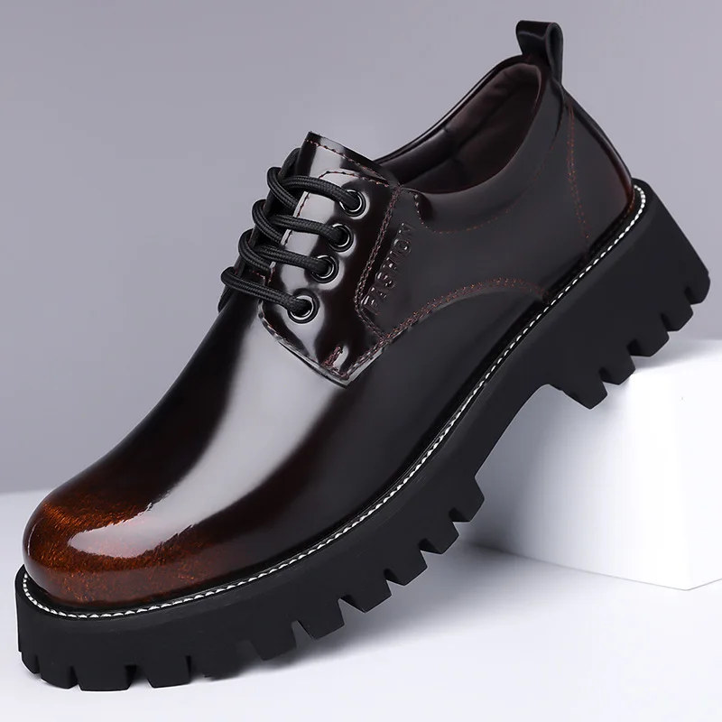 Men's shoes 2026 new breathable business dress leather shoes men's soft sole thick sole non slip casual shoes