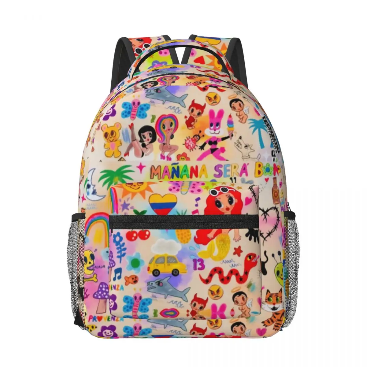 Manana Sera Bonito Karol G Mochila, Moda Padrão School Bag, Print Lightweight Bag, Novo, 17"