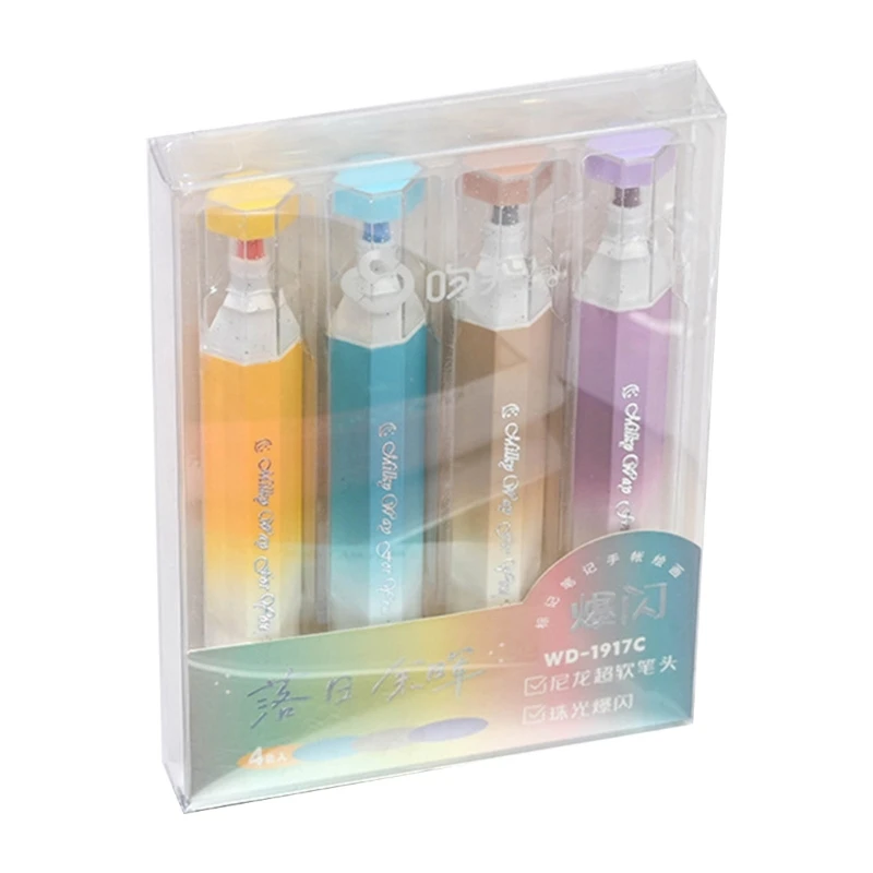4 Colors Highlighter Pen Inclined Tip Colorful Highlighter for Calendar Journal
