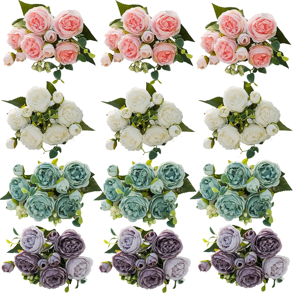 

4PCS Rose Peony Artificial Flowers Bouquet Premium Peony Fake Flowers for Home Decoration Wedding Arrangement Party Floral