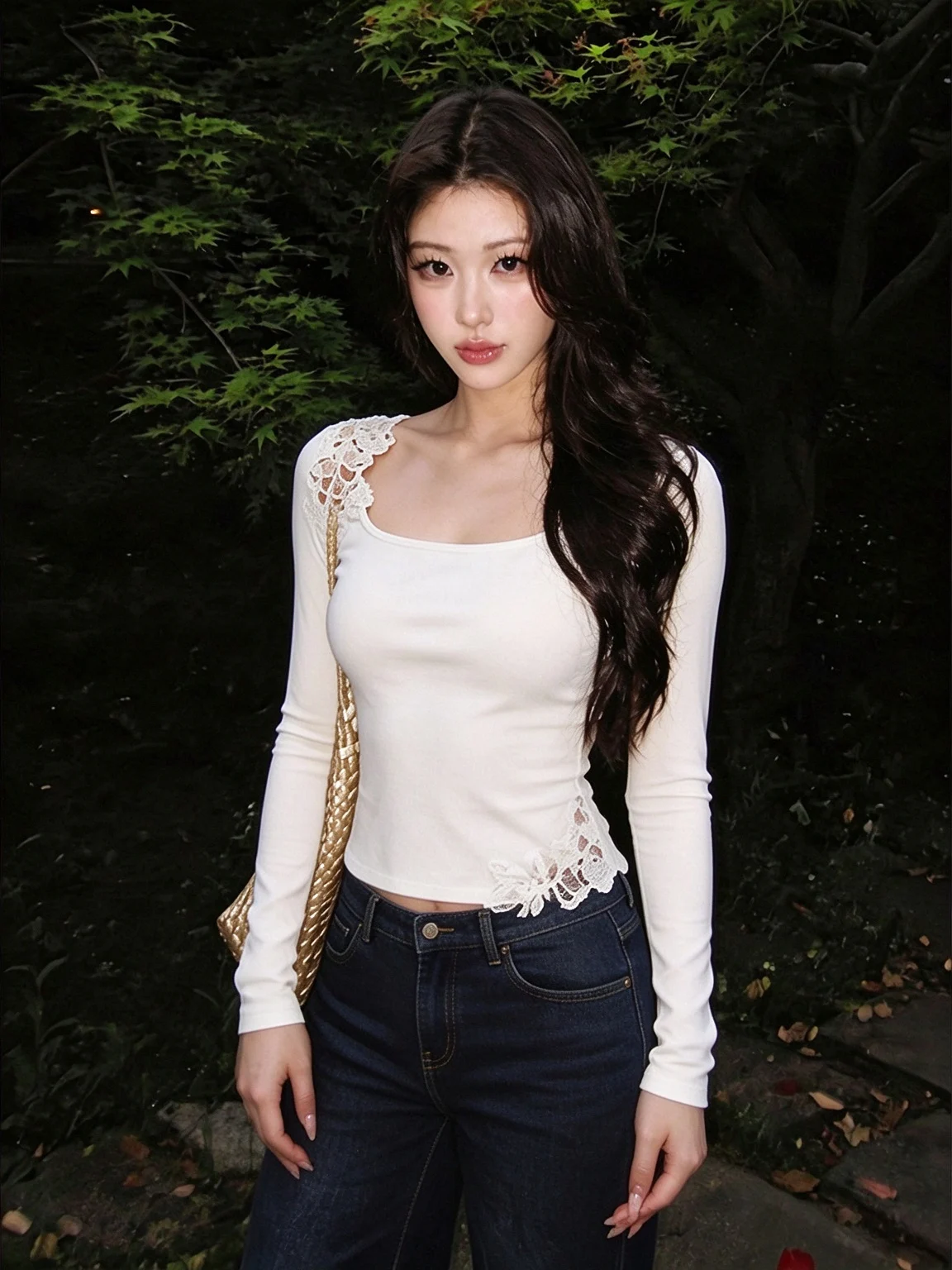 White Lace Hollow out Long Sleeve T-Shirt Women's Autumn Winter Slim Fit Base Shirt Light Maturity Unique Style Casual Fashion