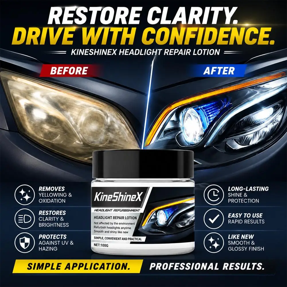 Car Headlight Restorer,Headlight Repair Cream Removes Scratches Blur Restores Bulb Brightness for Front and Rear Vehicle Light